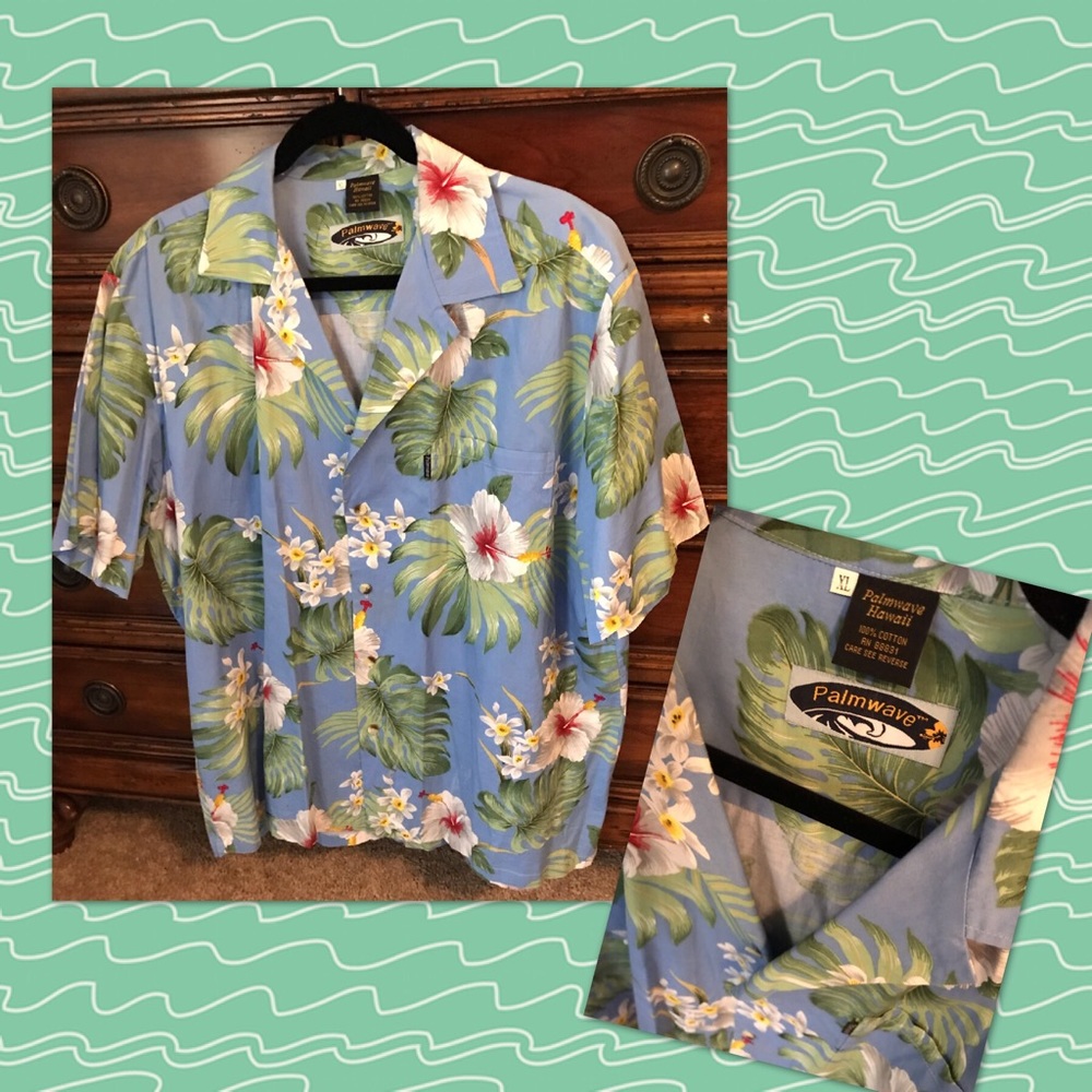 Vintage Palm Wave Blue Hawaiian Shirt